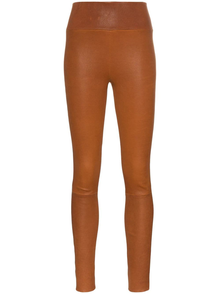 brown high waisted leather leggings