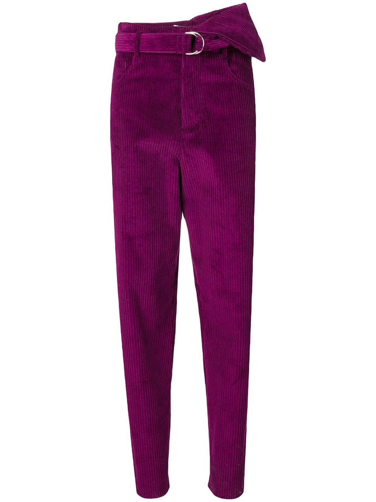 high-waisted textured trousers