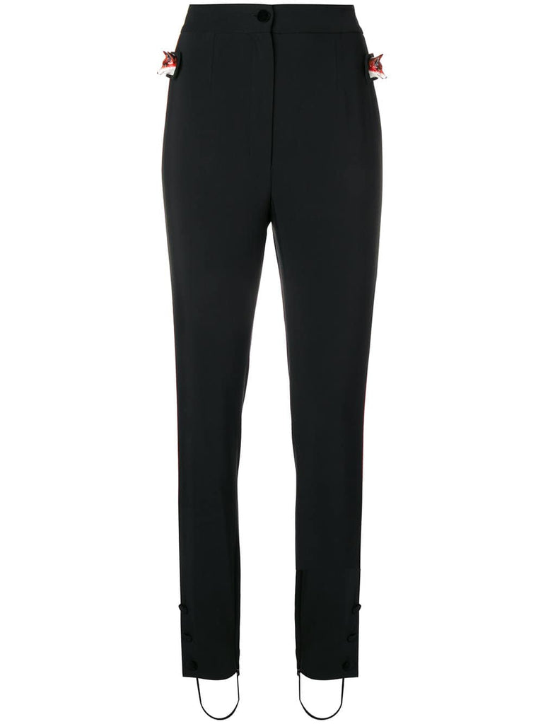 tuxedo stripe fox trim trousers