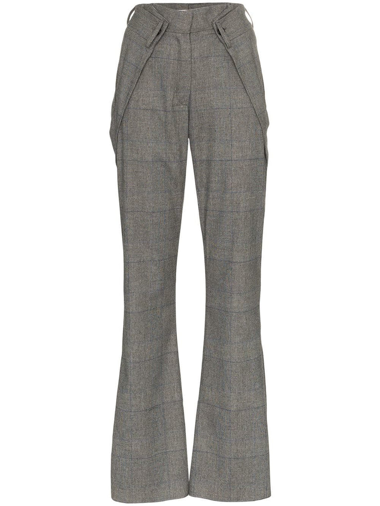 high waist check print flared trousers