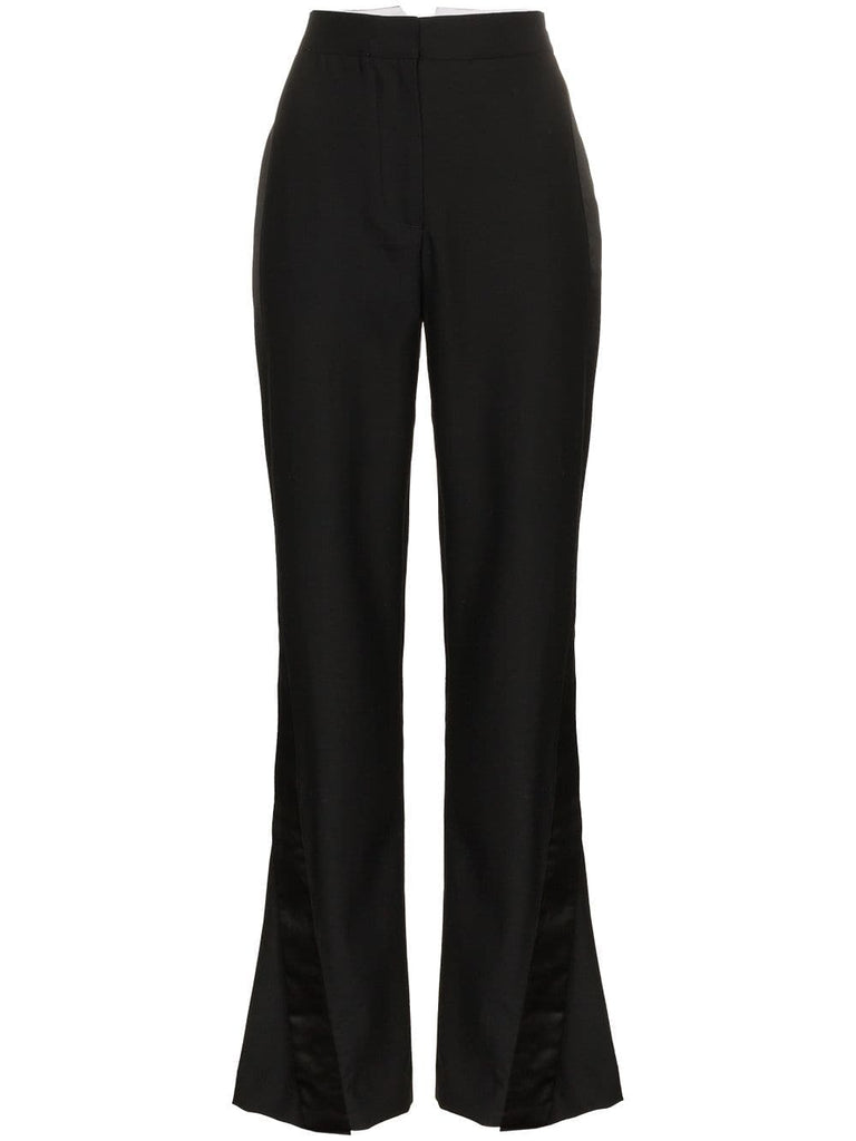 high waisted silk flared trousers