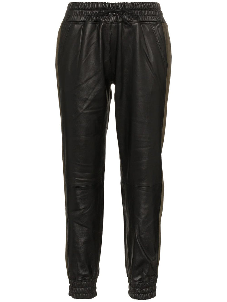 slim leg leather trackpants with suede stripes