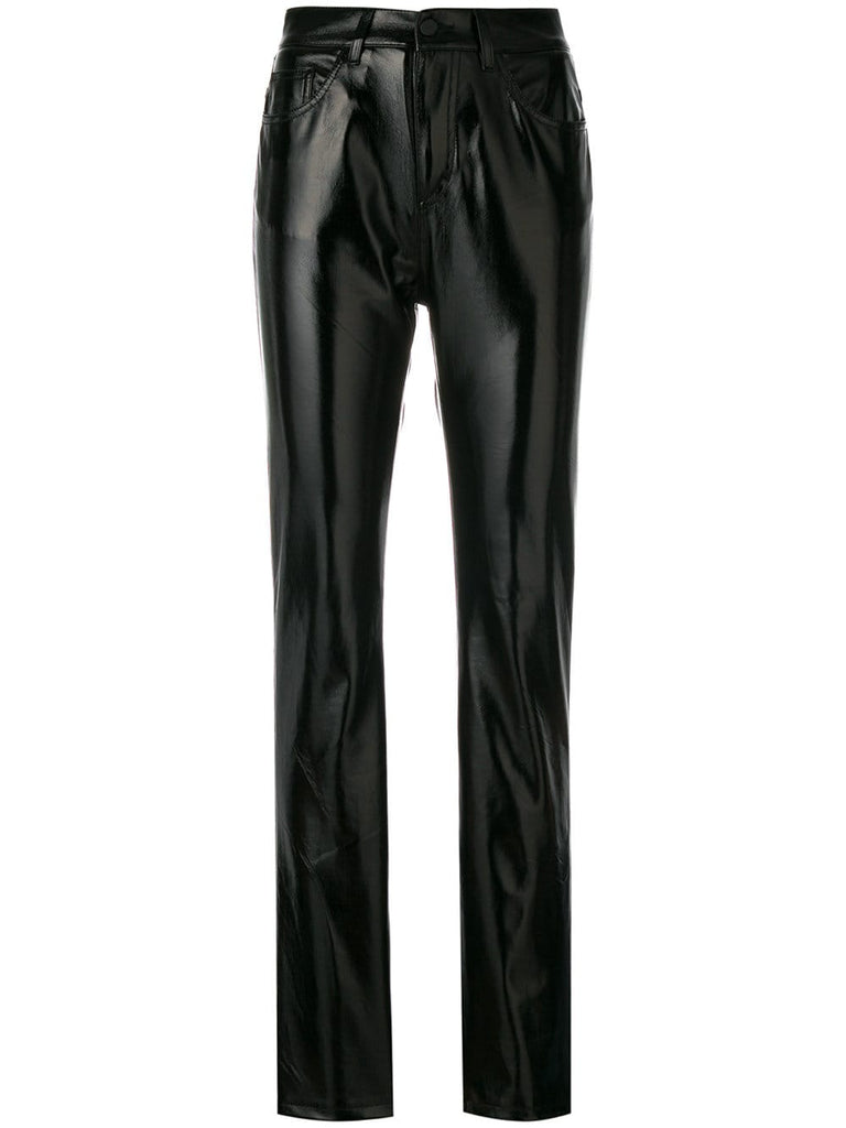 shiny straight-leg trousers