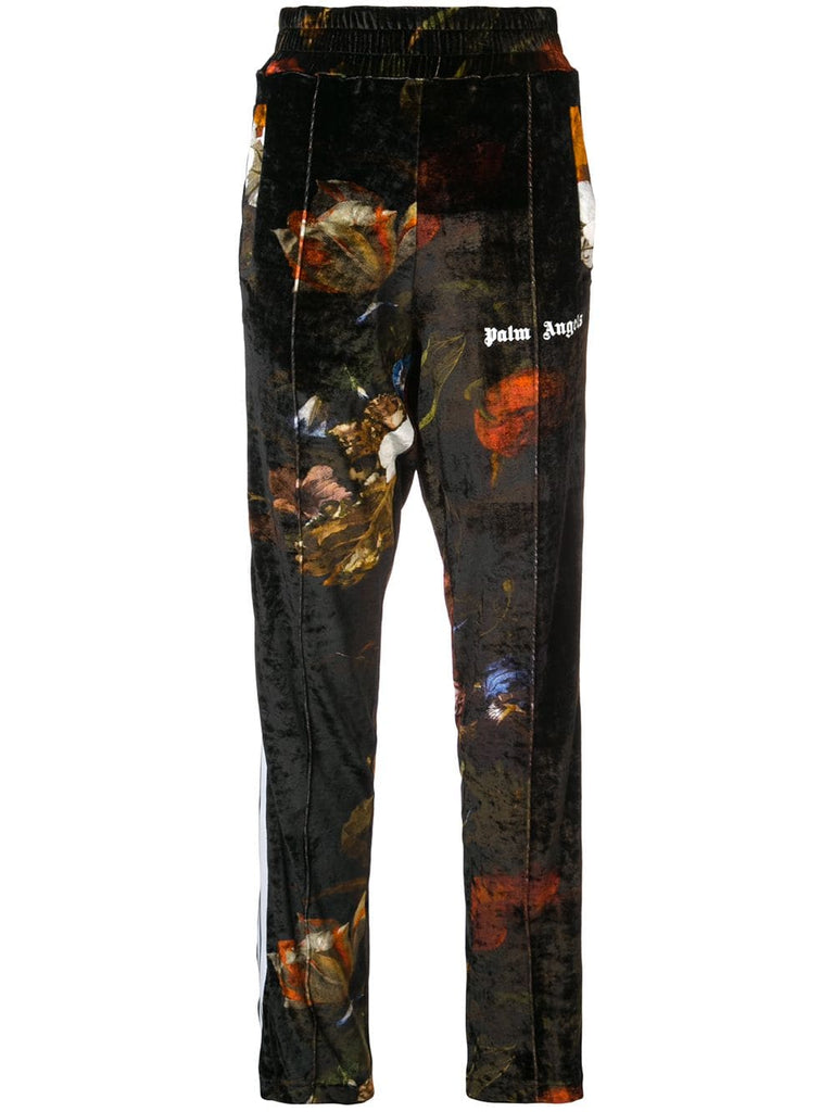 printed velvet track pants