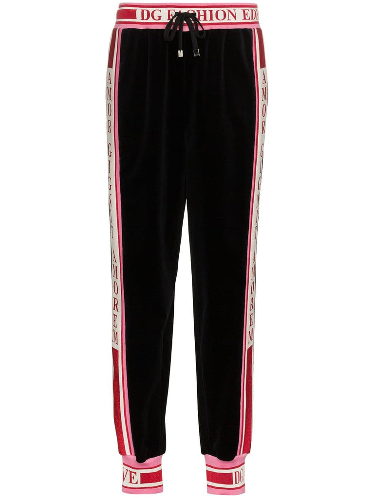 metallic logo stripe velvet trackies