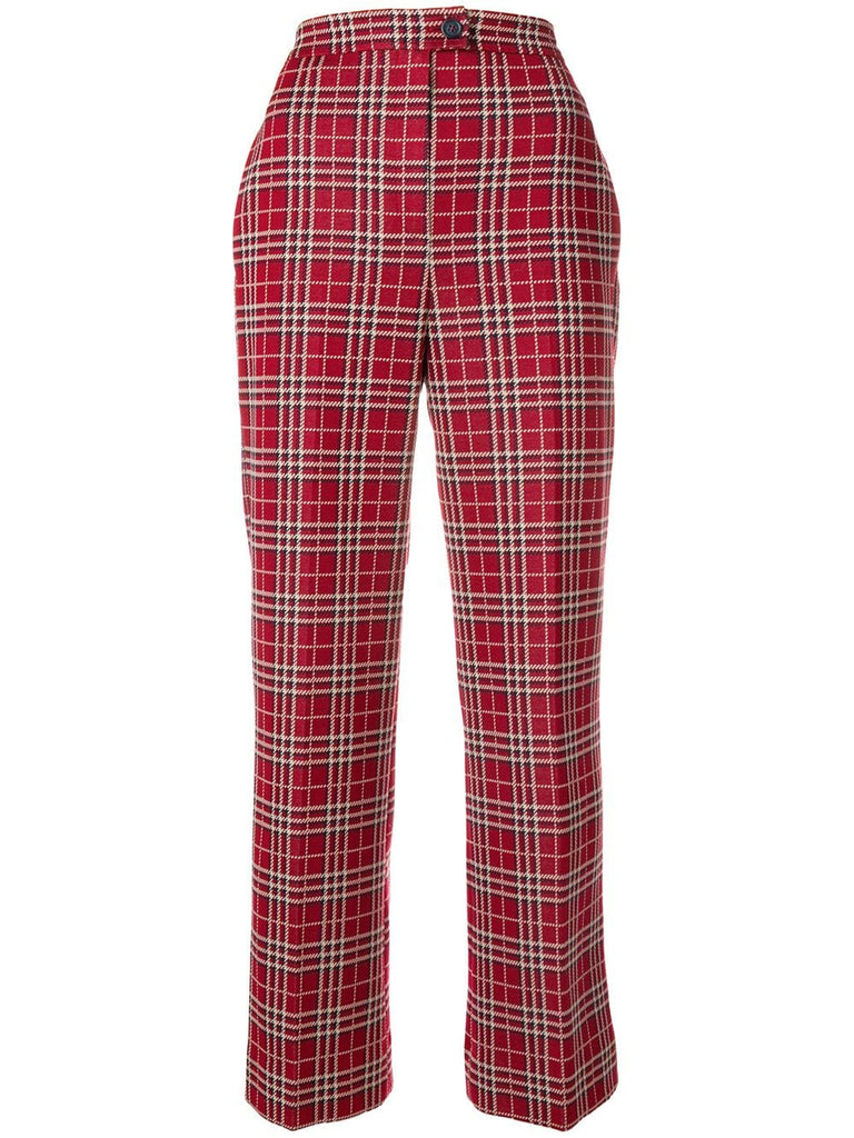 checked high-waist trousers