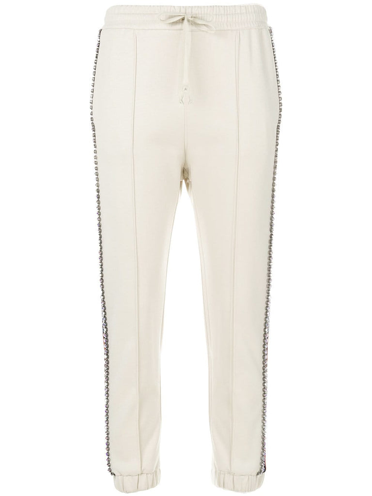 Cream Crystal Stripe Track Pants