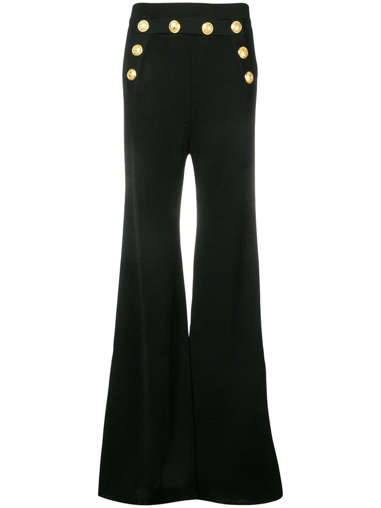 high-waisted flared trousers