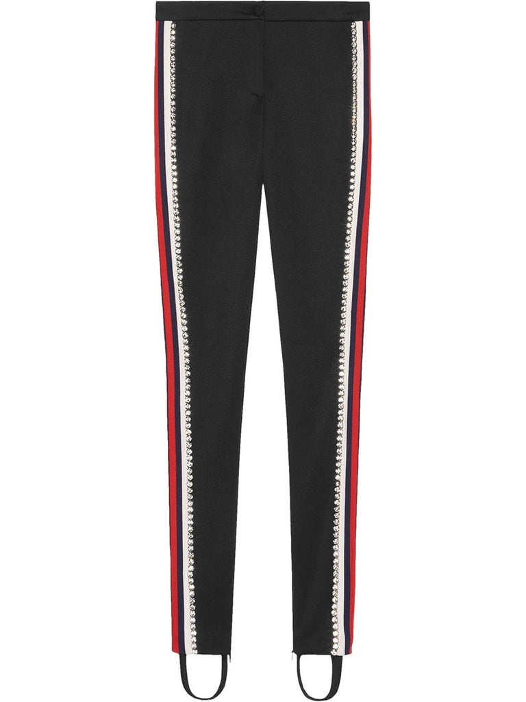 Black Crystal Stripe Stirrup Track Pants