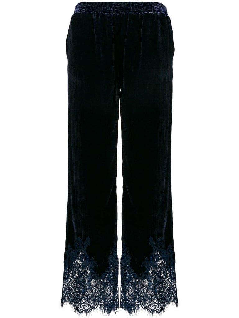 velvet lace trim trousers