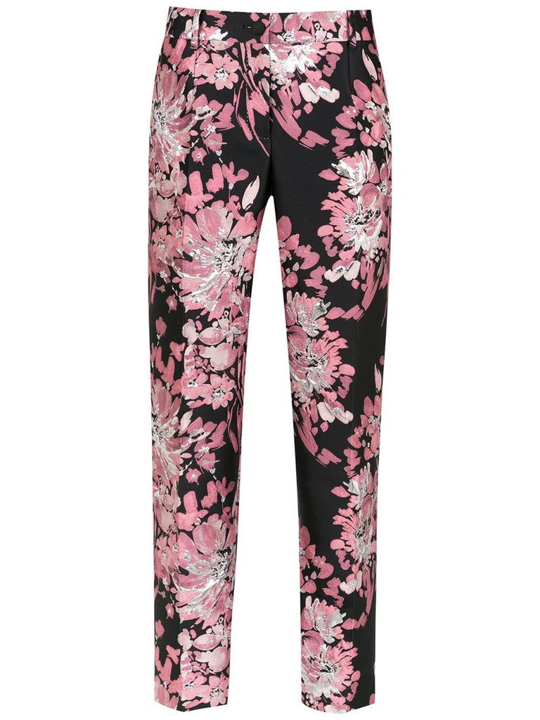 floral embroidered tapered trousers