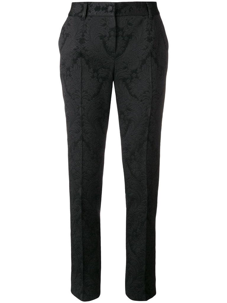 floral embroidery slim-fit trousers