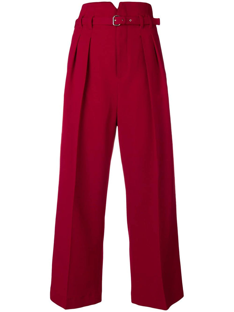 belted straight cropped trousers