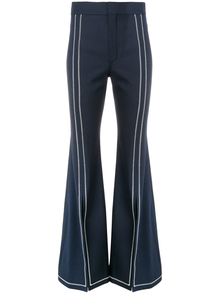 stitched trim flared trousers