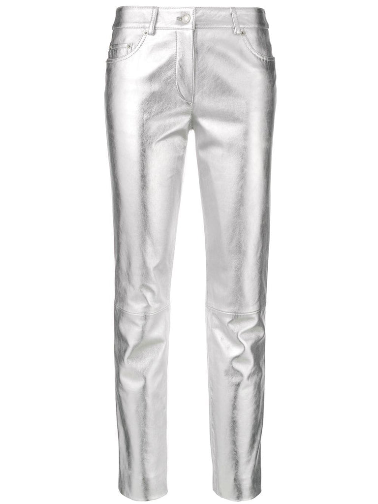 metallic skinny trousers