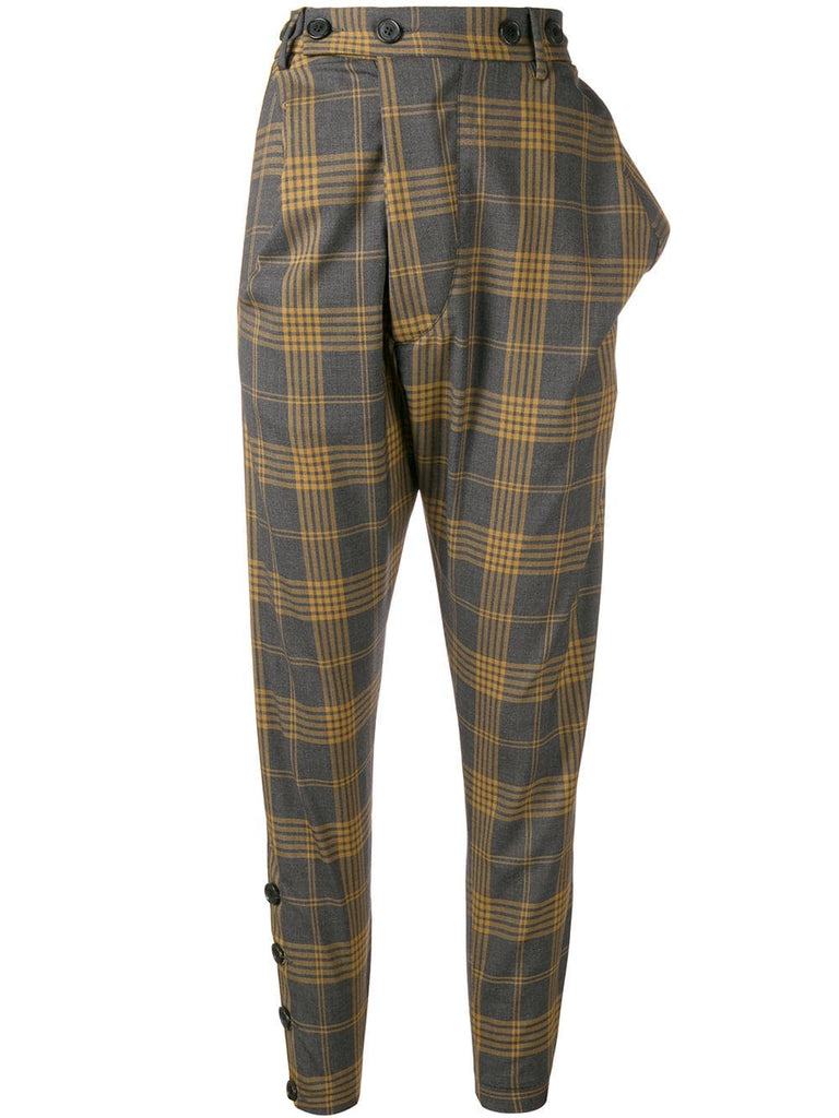 asymmetric check tapered trousers