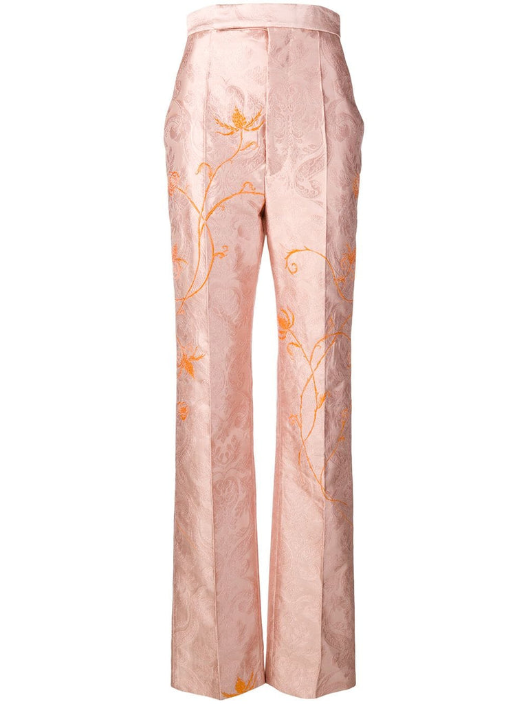 floral-embroidered jacquard trousers