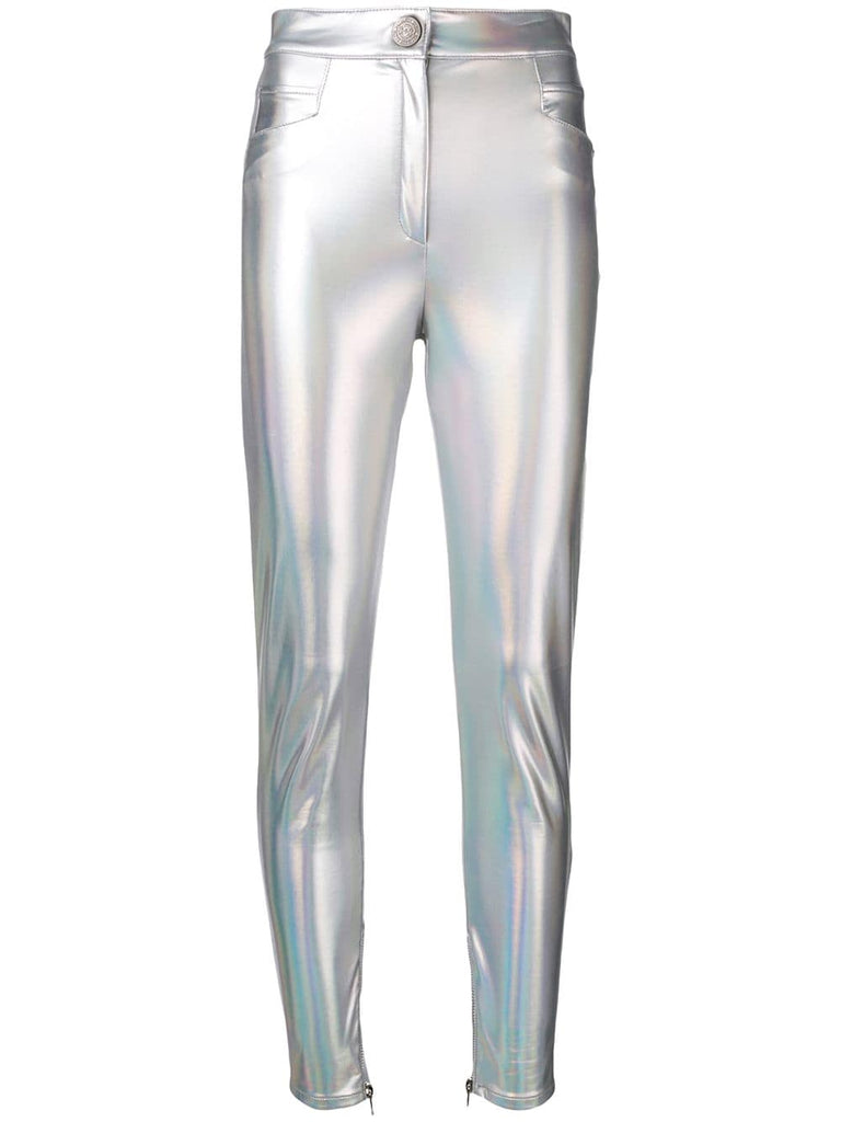 coated holographic trousers