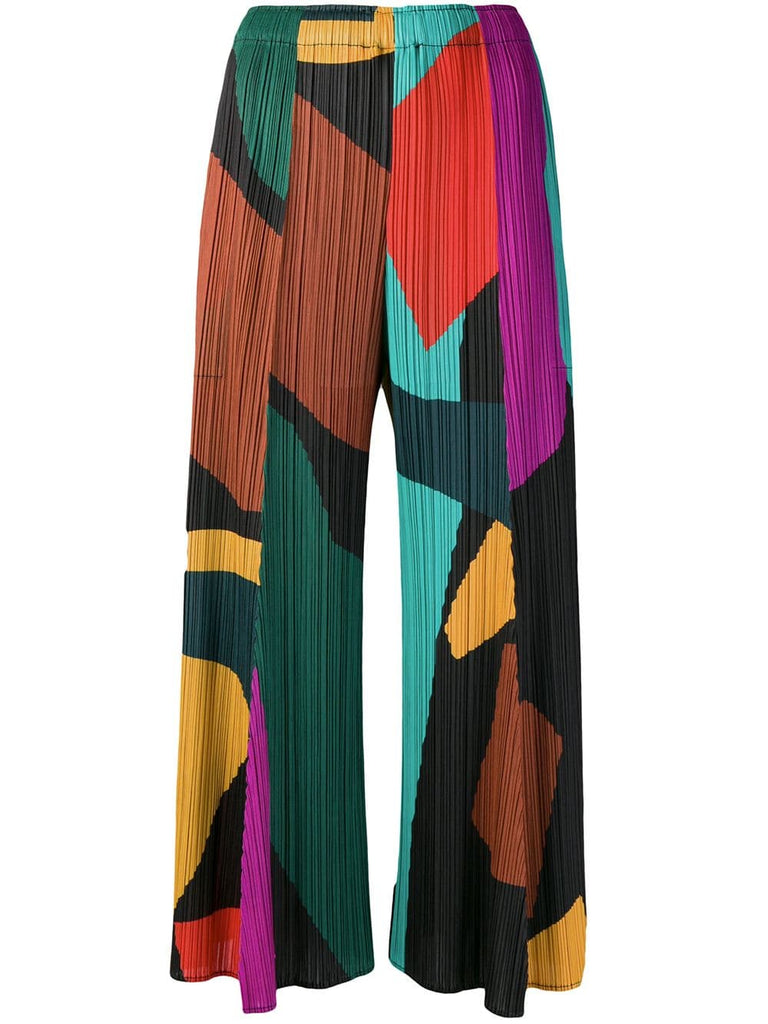 micro-pleated colour-block trousers