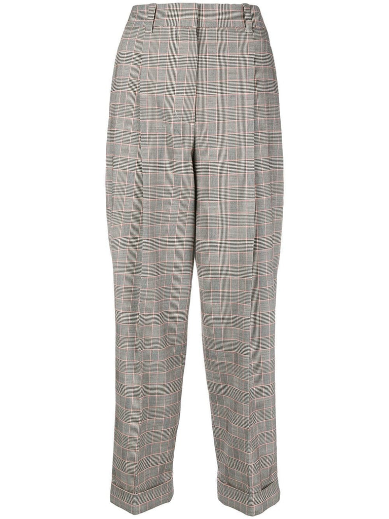 checked high-waist trousers