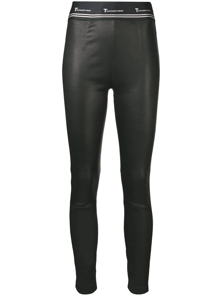 leather logo leggings