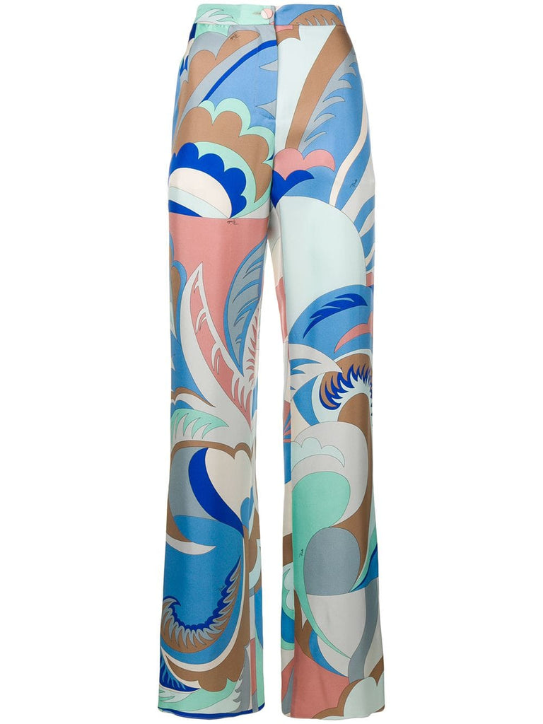 printed straight-leg trousers