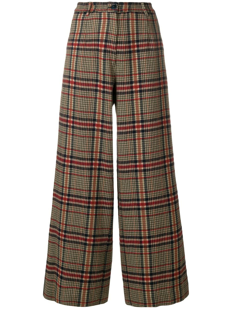 checked wide leg trousers