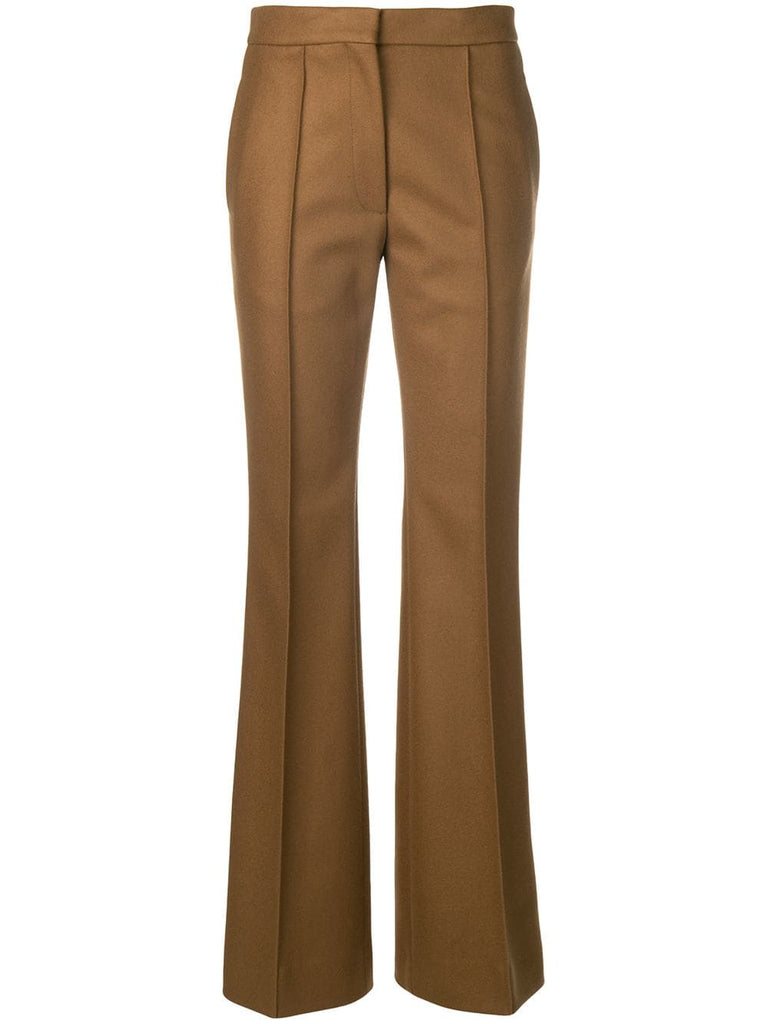 high-waisted flared trousers