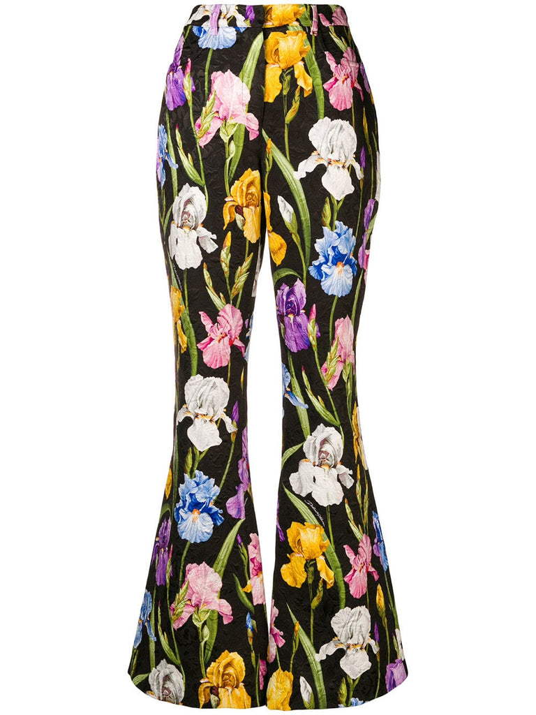 Iris print flared trousers