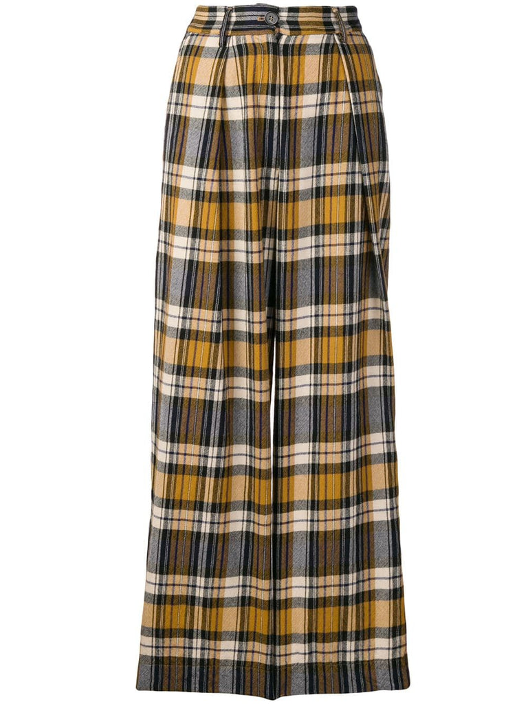 plaid wide leg trousers