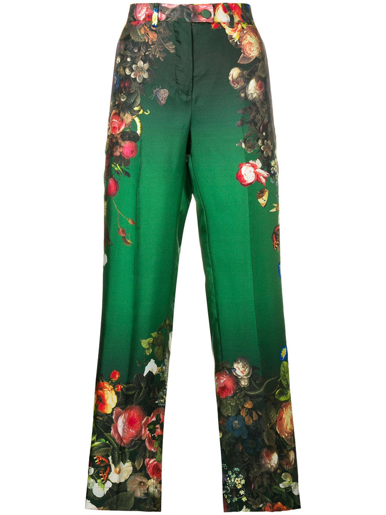 floral-print silk trousers