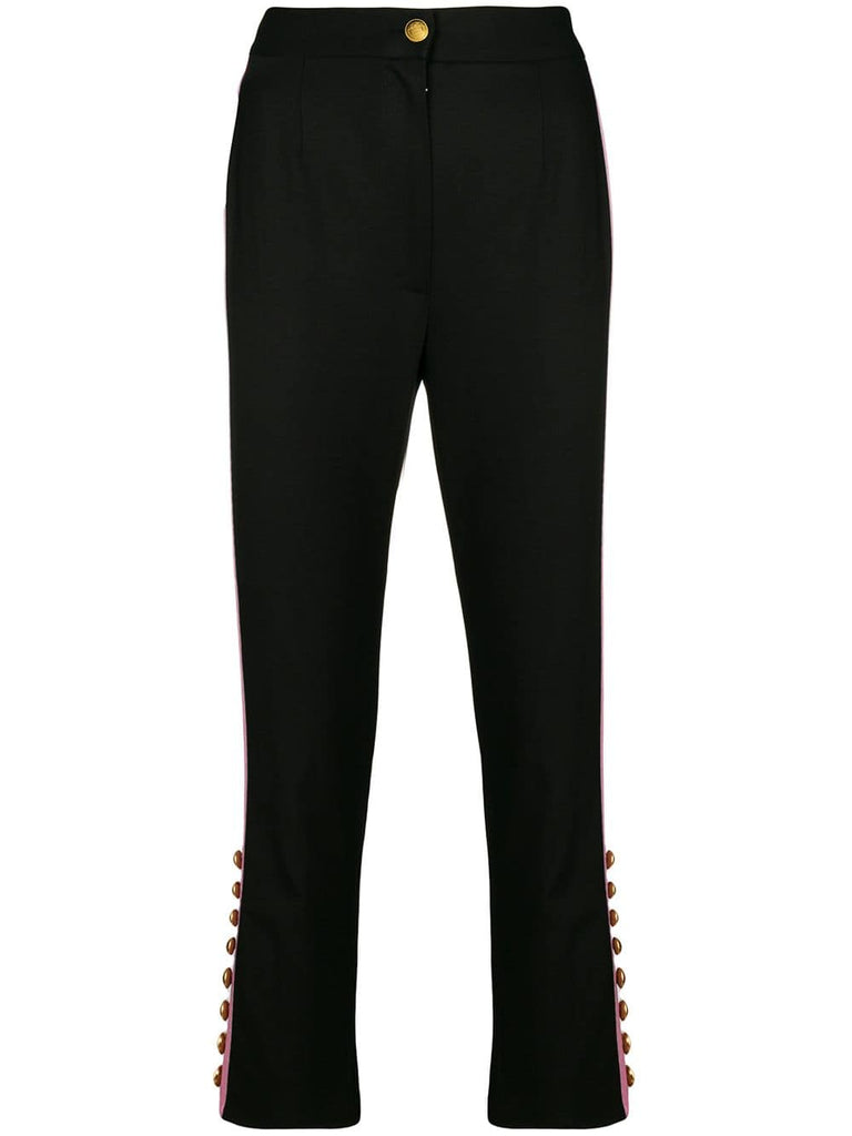 button embellished trousers