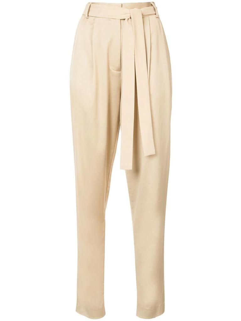 belted slim-fit tailored trousers