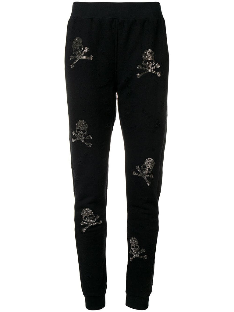 skull and crossbones embellished track pants