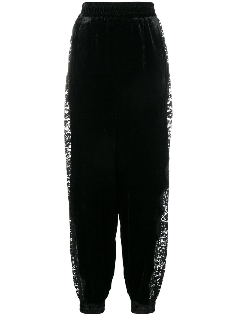 lace insert velvet hareem pants