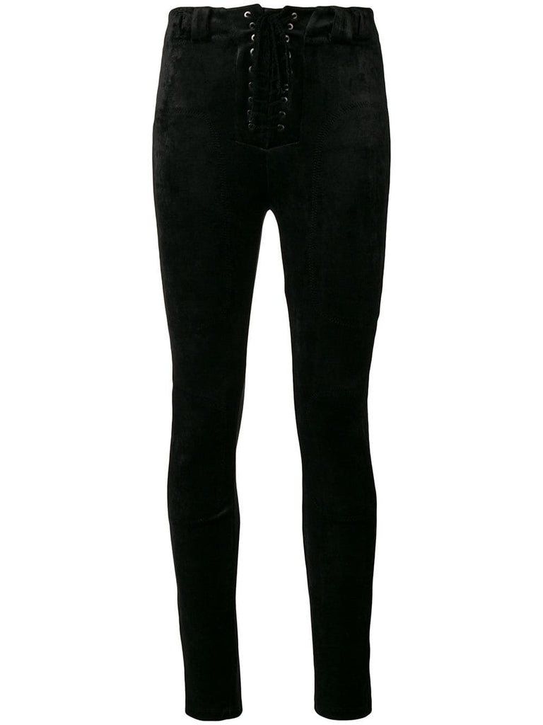 lace-up velour skinny trousers