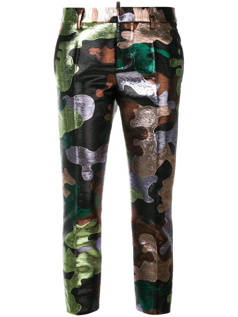 metallic camouflage trousers