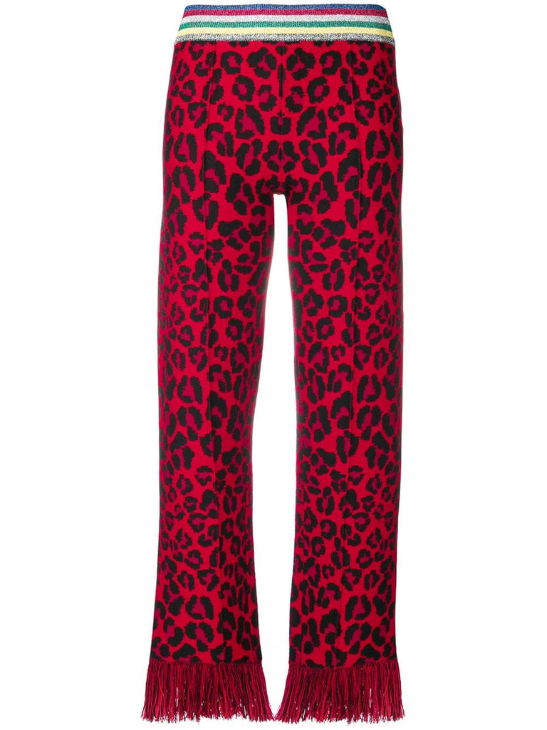 fringed leopard print trousers