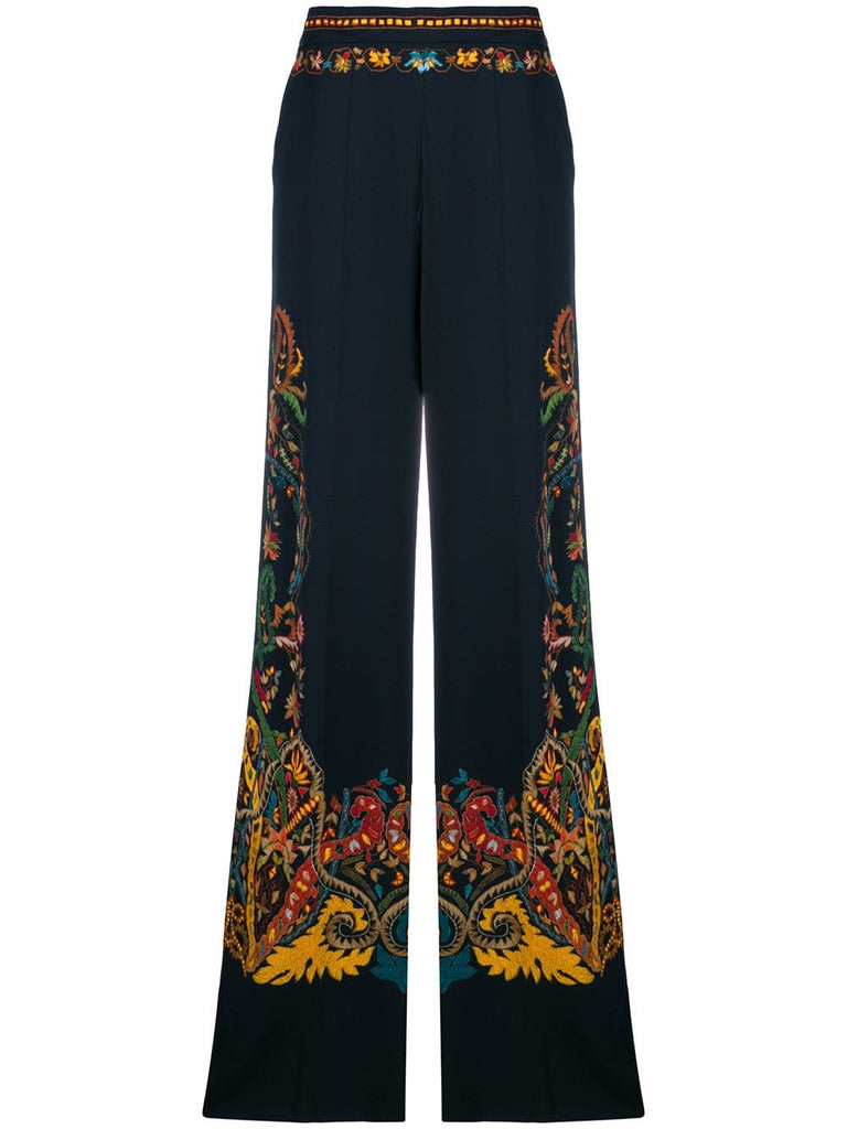 embroided flared trousers