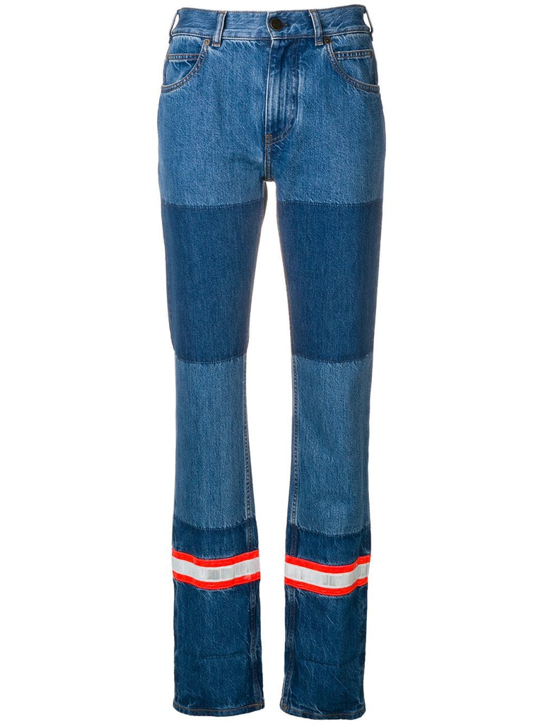 patched reflective stripe bootleg jeans