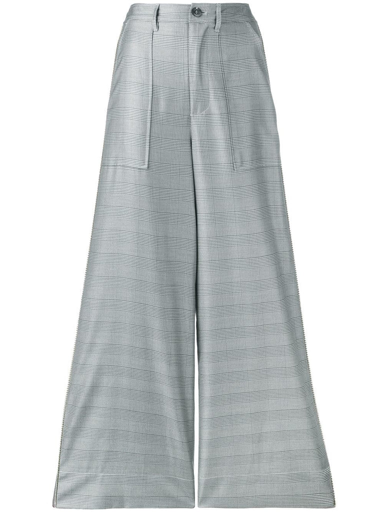 checked wide-leg trousers