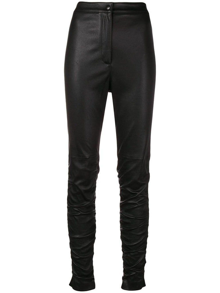 ruched leather trousers