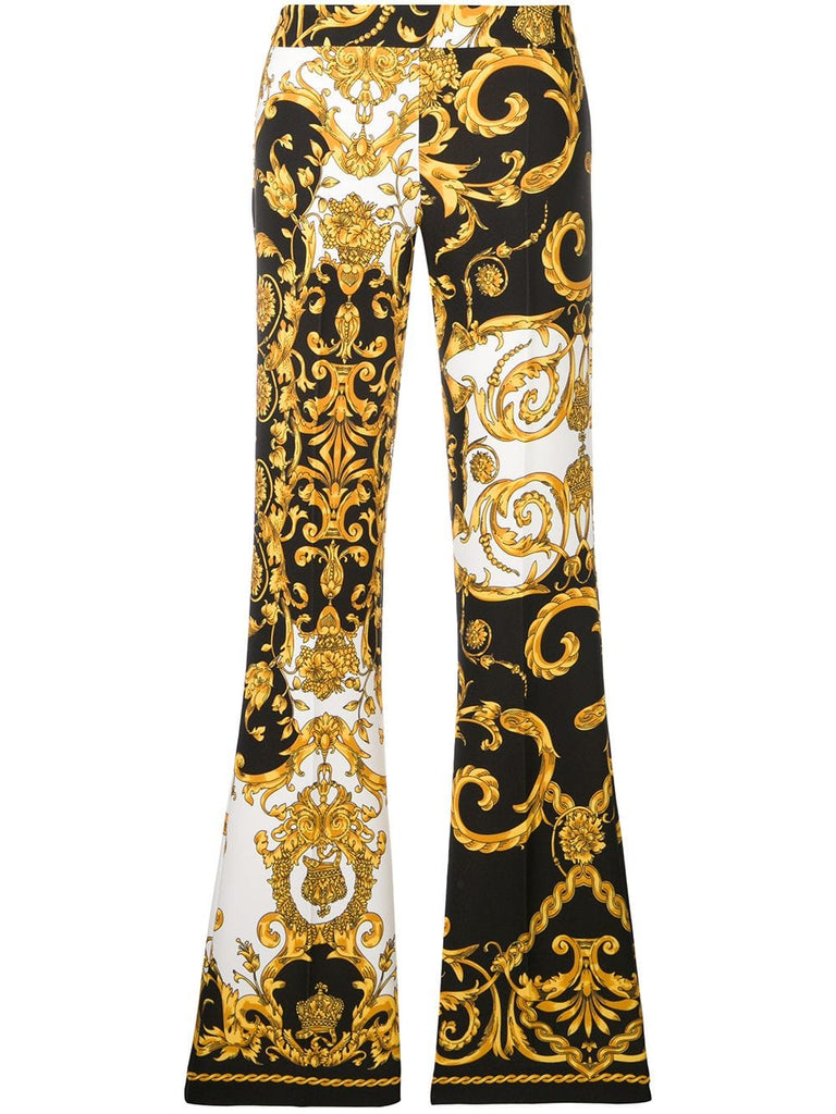 baroque print flared trousers