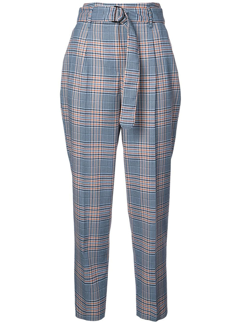 checked high waisted trousers