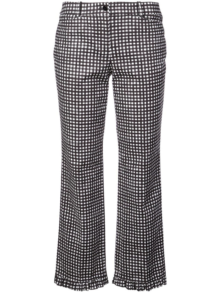 gingham ruffle-hem trousers