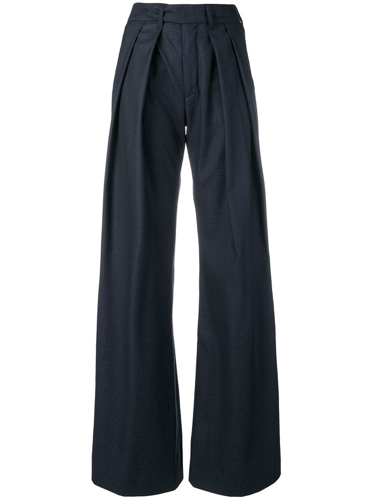 front pleats flared trousers