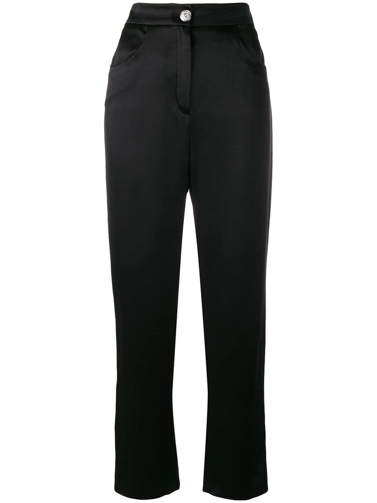 high-waisted silk trousers