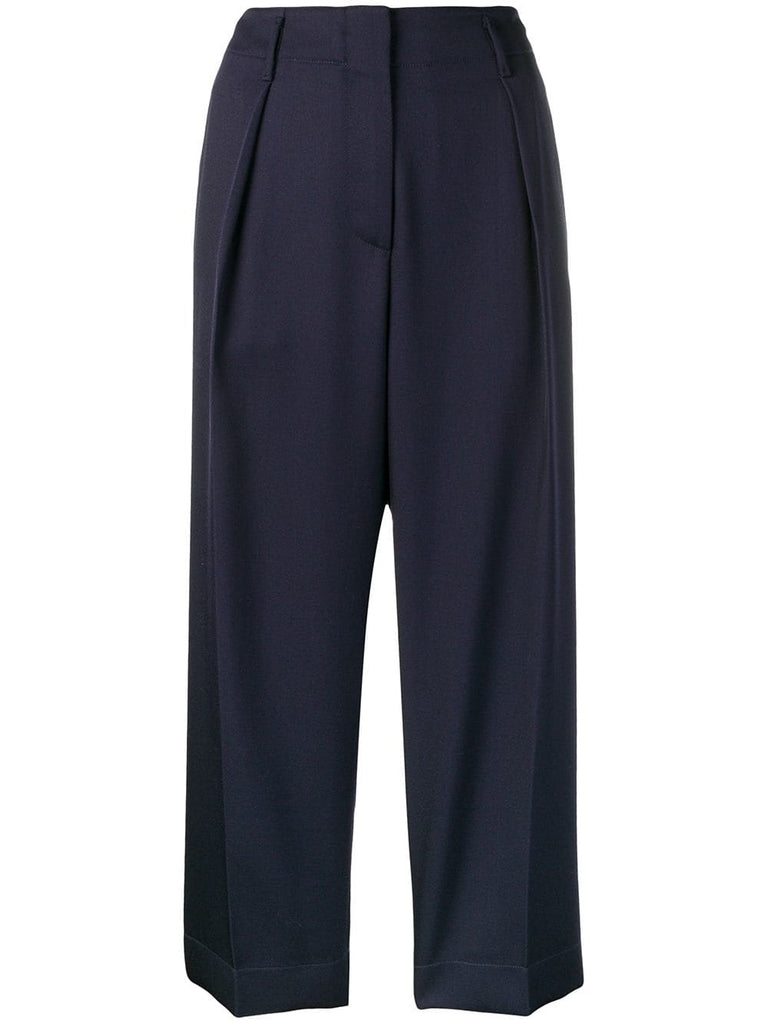 high waist pleated crop trousers