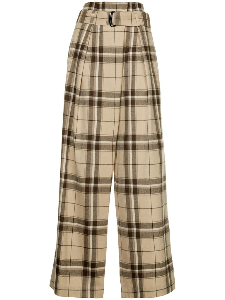 plaid flared trousers