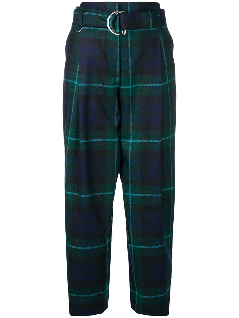 checked D-ring belt trousers